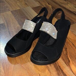 Skechers Black Wedges with Silver Embellishments